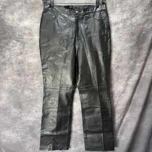 Black Leather Straight-Leg Pants - Women